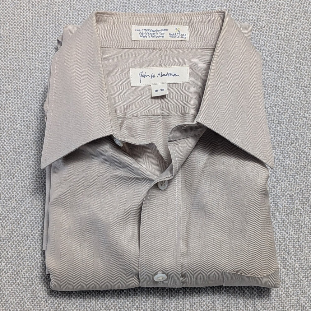 John W. Nordstrom Men's Vintage Dress Shirt Tan 16-33 Egyptian Cotton